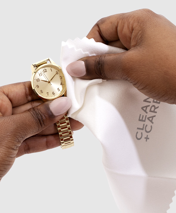 Clean + Care polishing cloth used on watch