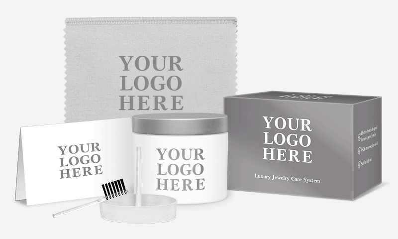 Customization option examples for silver jewelry care kits